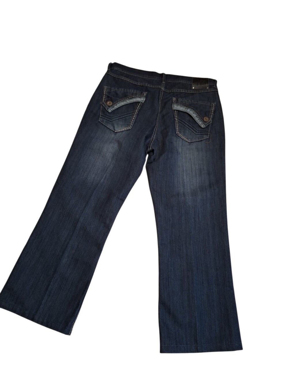 Ring of Fire Ladies Jeans Boot Cut High ST 34 X 30 Dark Wash Embellished Flap